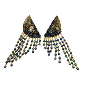 Vintage 1980s Gold Sequin Multicolor Beaded Dangle Earrings